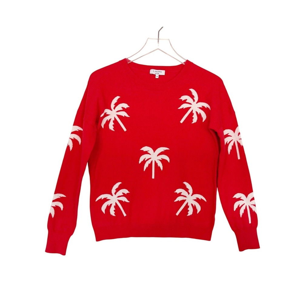 J. Society Small Orange White Palm Tree‎ Super Soft Crew Sweater